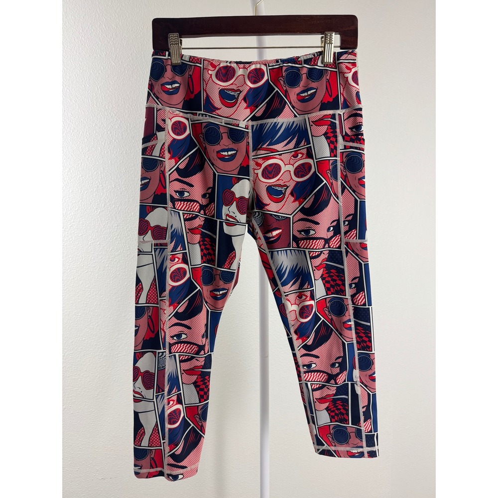 Constantly Varied Gear Pop Art Comic Print Cropped Capri Leggings Pockets 7/8